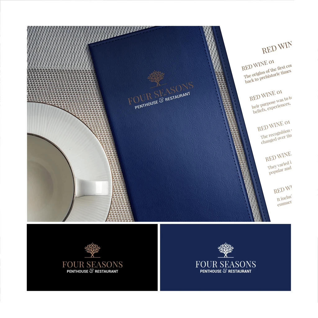 Four Seasons menu cover and logo versions